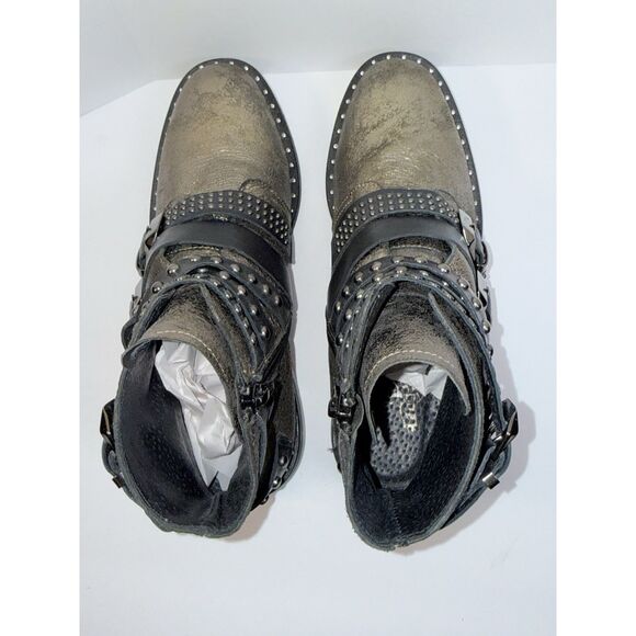 Freebird Leather Ankle Boots Western Boho Straps Buckle Studded Moto Rock 38/7.5 - Picture 4 of 16